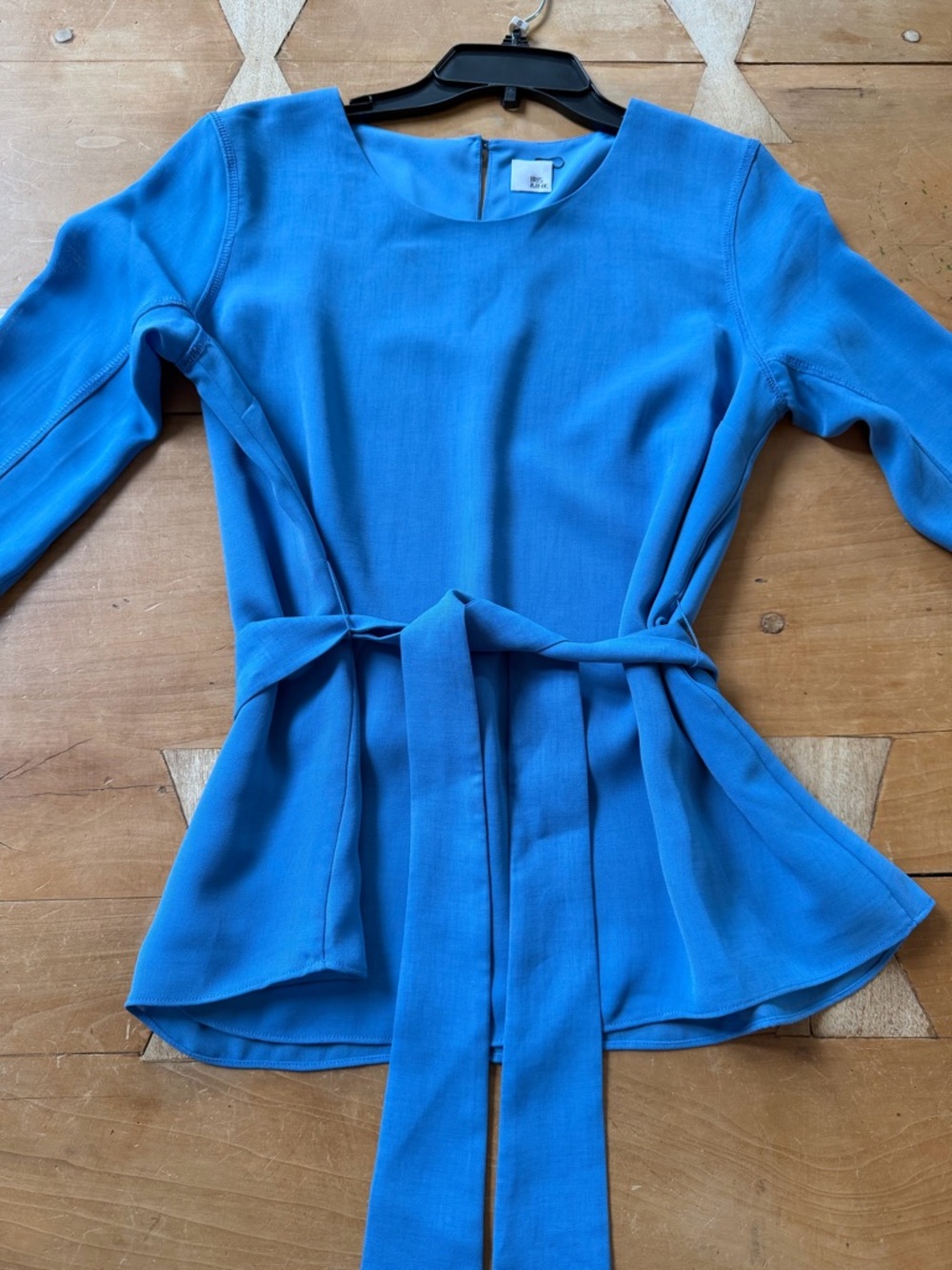 Iris & Ink Bright Blue Tie-Waist Peplum Top